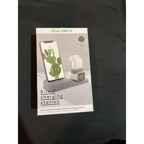 Real Simple 3 In 1 Charging Station Silicon StandFor Apple Watch Air Pod iPhone - Picture 1 of 4
